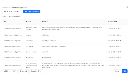 Facebook Comments Export