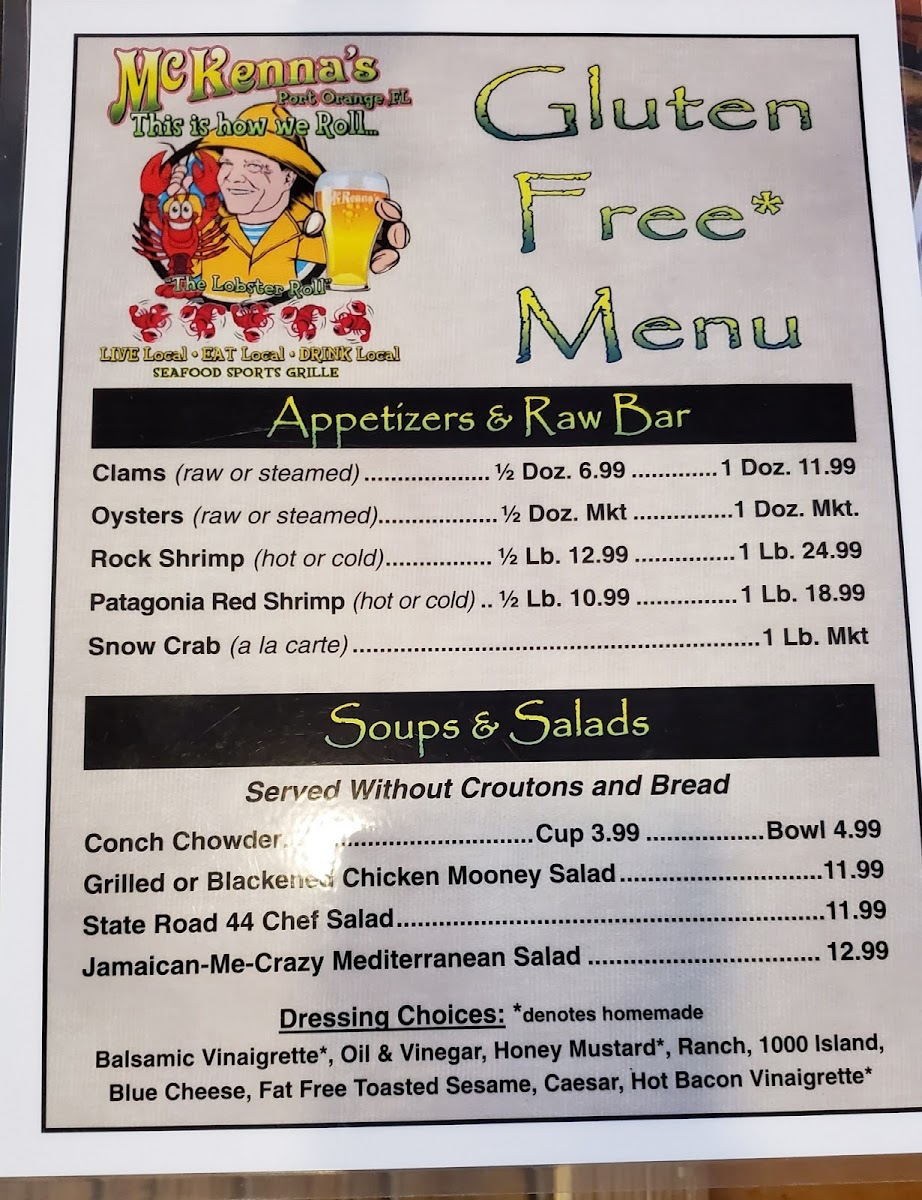 McKenna's Place gluten-free menu