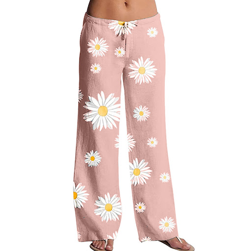 Title 5, New Printed Daisy Casual Wide-Leg Trousers, Com...
