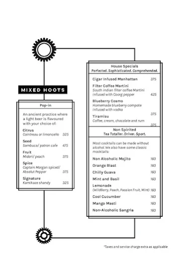 Hoot Brewery & Cafe menu 