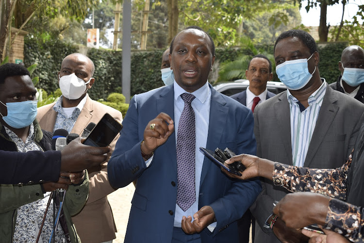 Industrialisation PS Peter Kaberia speaks to press at Alba Hotel on Monday.