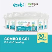 5 Túi Khăn Khô Đa Năng Ecobi (90 Tờ) Lau Em Bé, Tẩy Trang - Thành Phần Cotton Thấm Hút