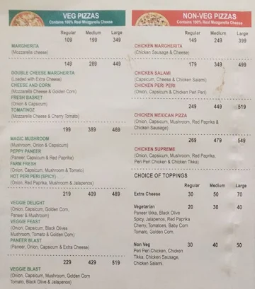 Pizza By The Way menu 