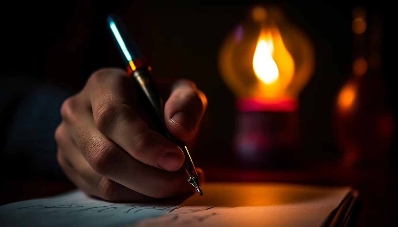 a person writing on a paper