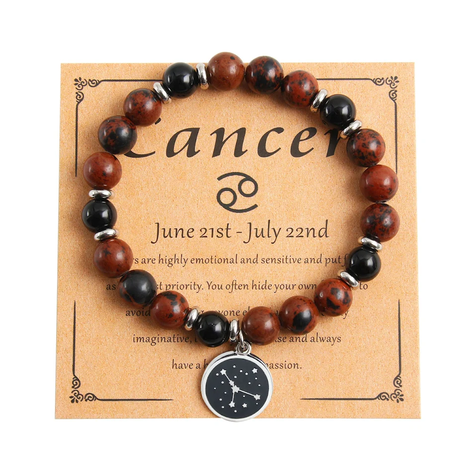 Twaalf Sterrenbeelden ronde roestvrijstalen hanger met natuurstenen kralen armband, stijlvol & betekenisvol.