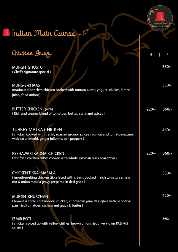 Turkish Pasha menu 