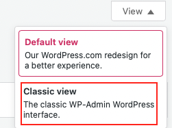 classic view switch in WordPress admin