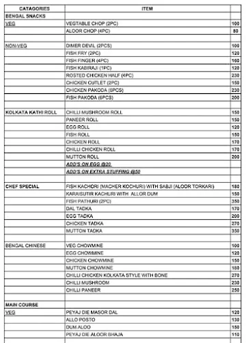 Bengal Biriyani House menu 