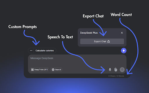 DeepSeek Bolt - Custom Prompts, Chat Export, & Speech To Text