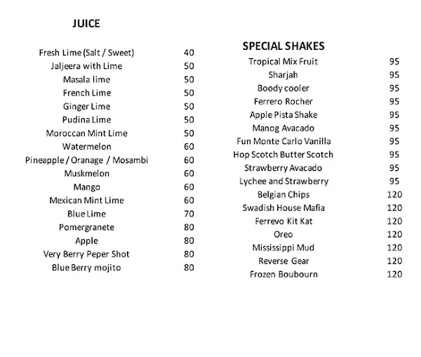 Juice Hub menu 