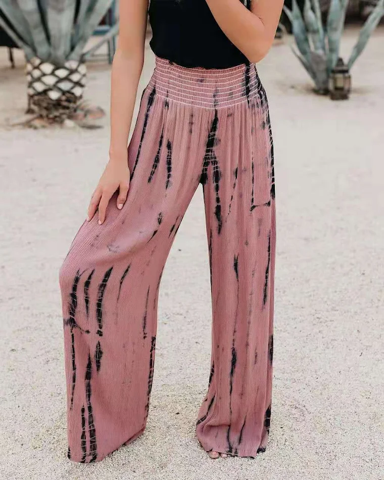 Pantalon Casual Femme à Jambes Larges, Taille Haute Élastique et Poches, Confortable et Idéal au Quotidien