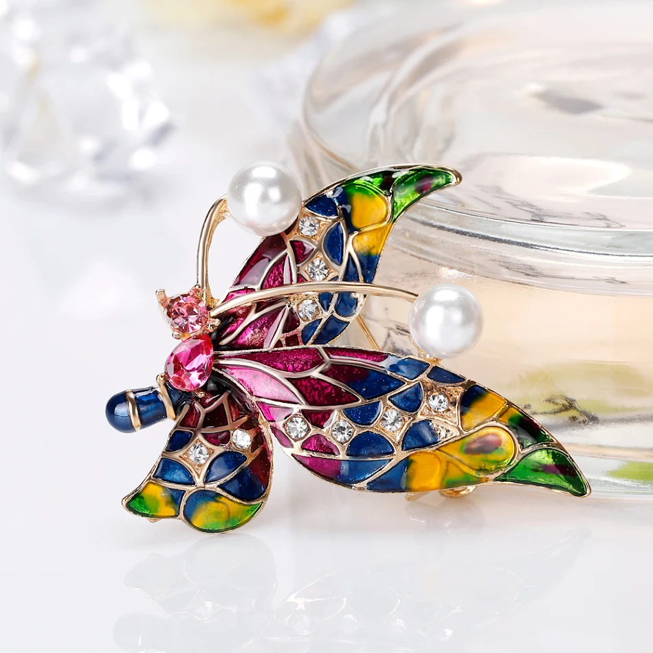 Fashion Diamond Encrusted Painted Insect Butterfly Brooch, a stylish pin for lapels, jackets and more, adding a touch of