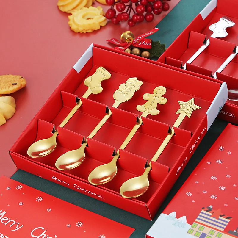 Creatieve Koffie Kerst Cadeau Box RVS Kerst Tafelgerei Lepel Perfect voor koffie liefhebbers en feestelijke gelegenheden