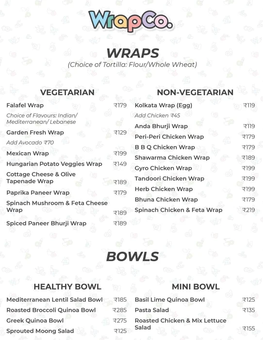 Wrap Co. menu 