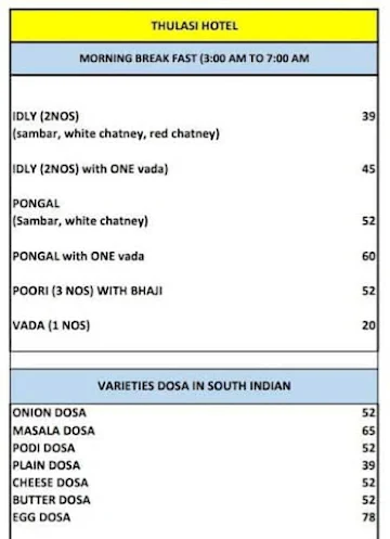 Thulasi Hotel menu 