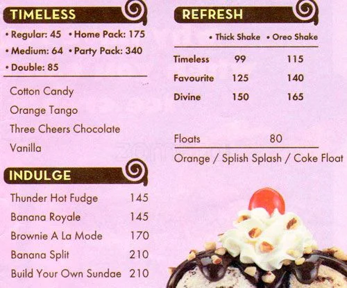 Baskin Robbins menu 