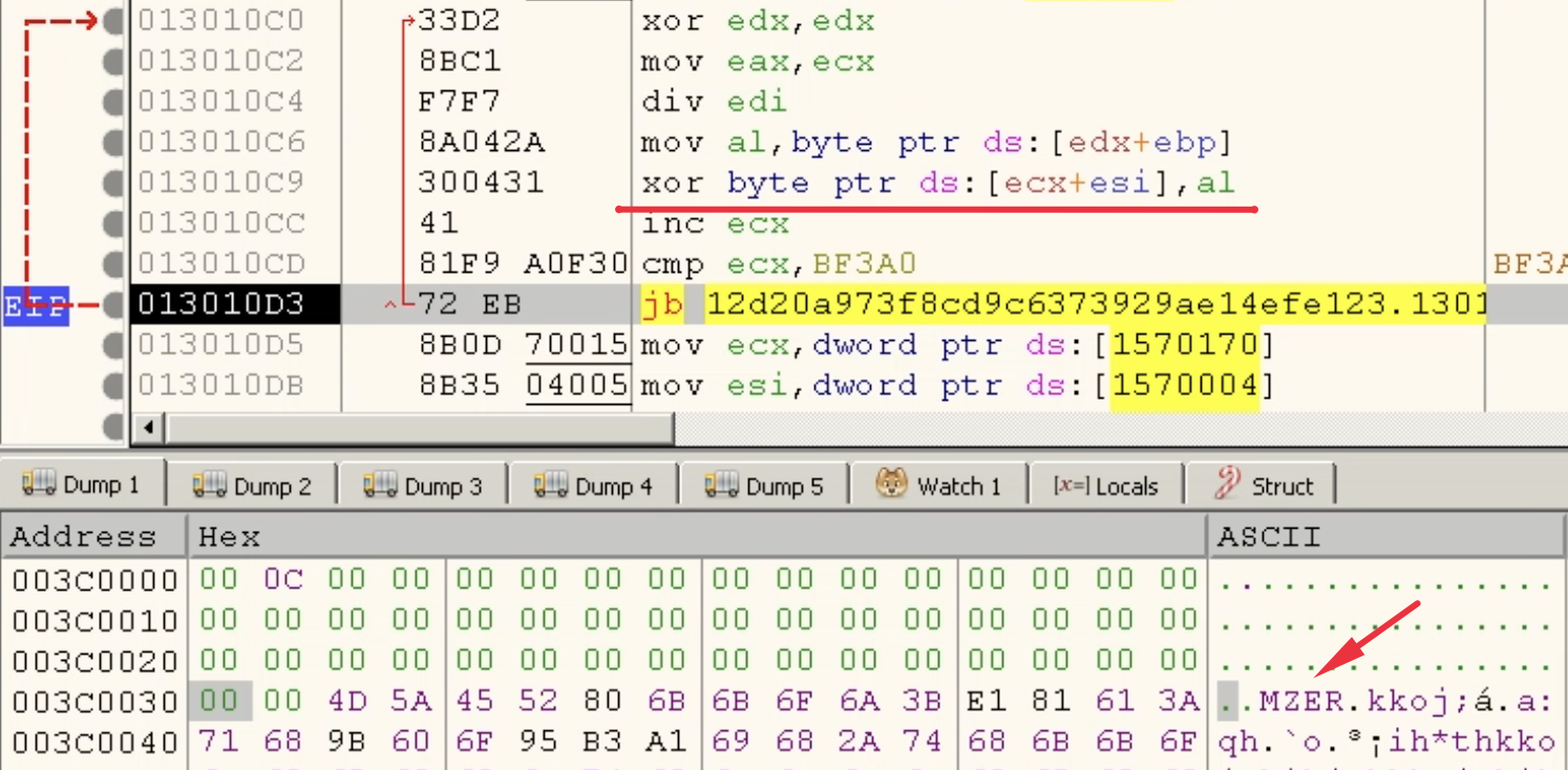 Decrypting payload using XOR