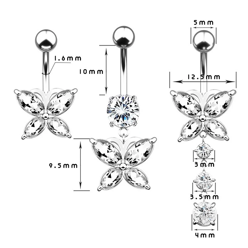 Title 6, Fashion 3A zirkonia navelstud, piercing accesso...