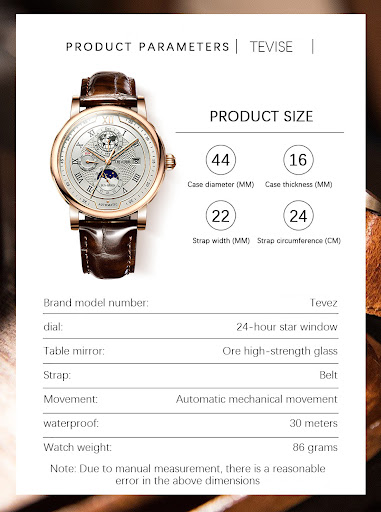 Title 14, Mens Waterproof Moon Phase Automatic Mechanica...