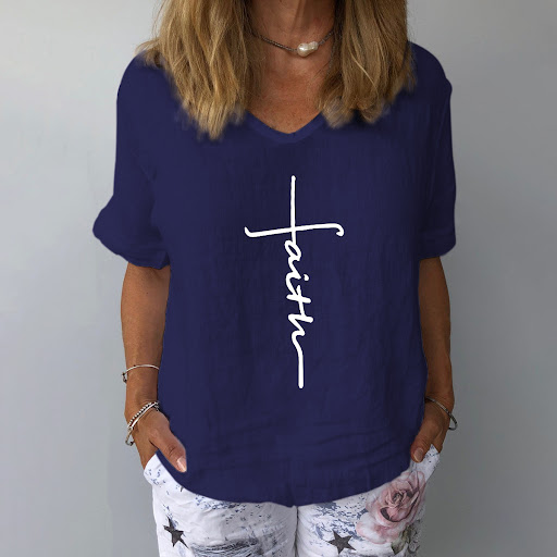 Title 2, Cotton and Linen Loose Casual Printed Top, offe...