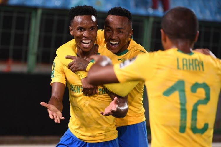 Themba Zwane of Mamelodi Sundowns celebrates rattling the net of Ivorian champions ASEC Mimosas at the Lucas Moripe Stadium on Friday night.