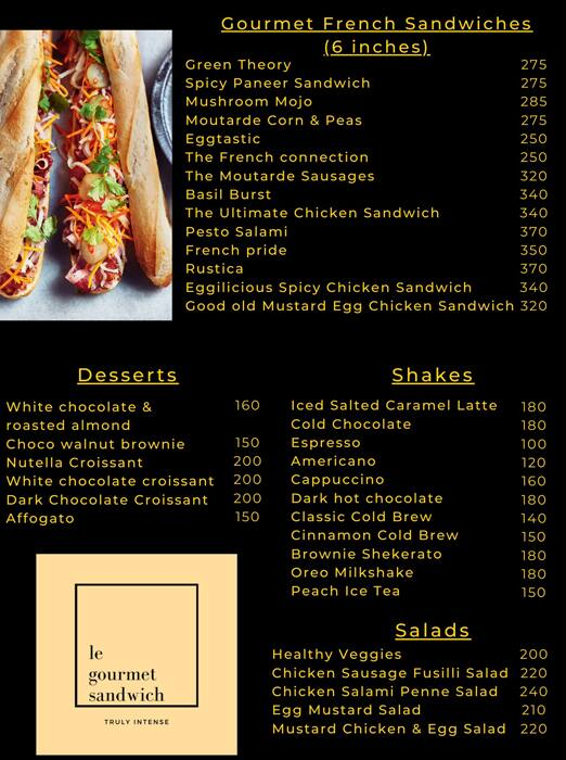 Le Gourmet Sandwich menu 