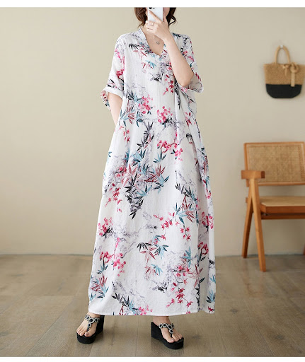Title 15, Womens Cotton And Linen V-neck Plus Size Loose...