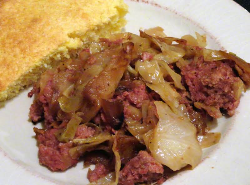 Fried Cabbage And Corned Beef With Cornbread