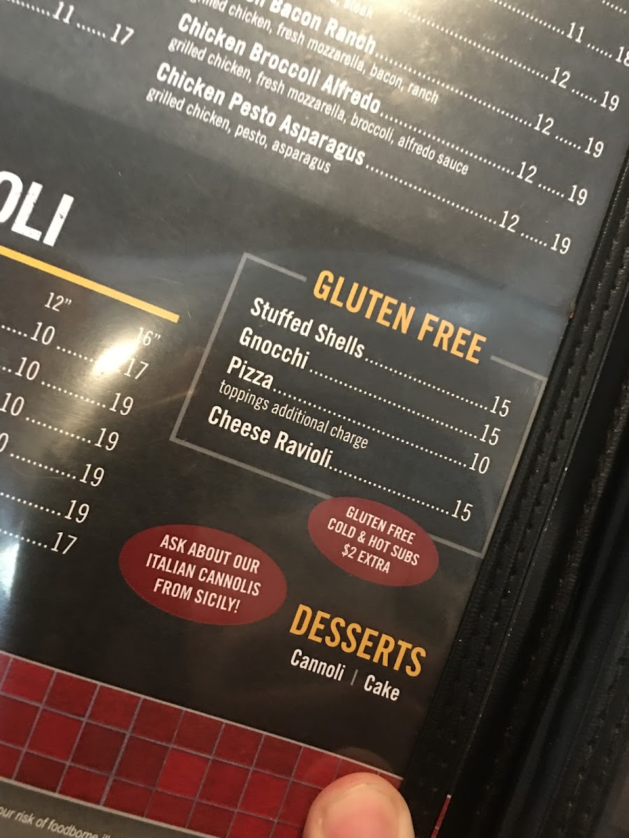 Gino's Grille gluten-free menu