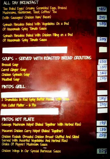 Pinto's Cafe menu 