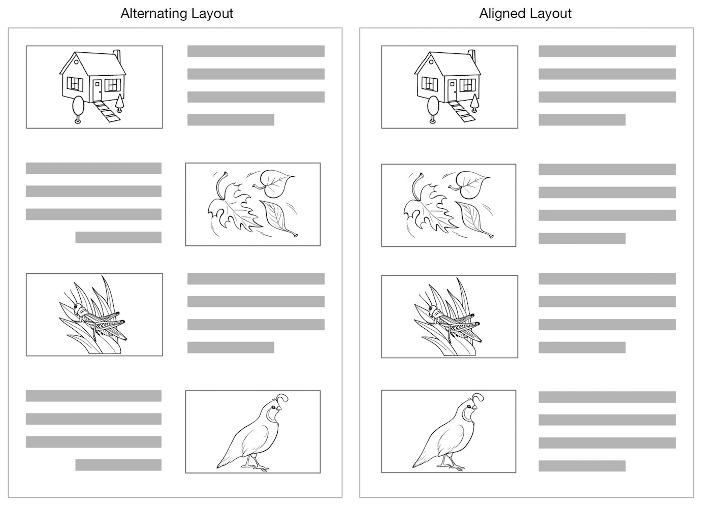 Zigzag reading pattern for scannable website design