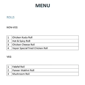 Vapor Kitchen menu 