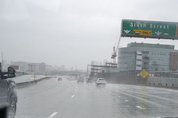 Traffic on Highway 280 northbound during a rain storm in San Francisco, California, US, on Thursday, March 9, 2023.