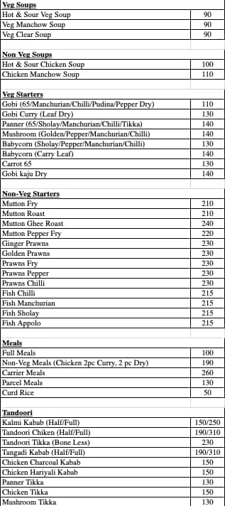 Aaradhana Kitchen menu 