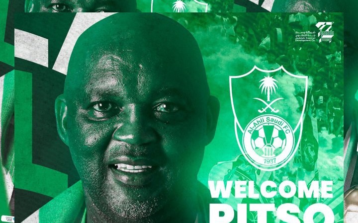 A promotional picture released by Al-Ahli Saudi FC announcing the arrival of Pitso Mosimane as their new coach.