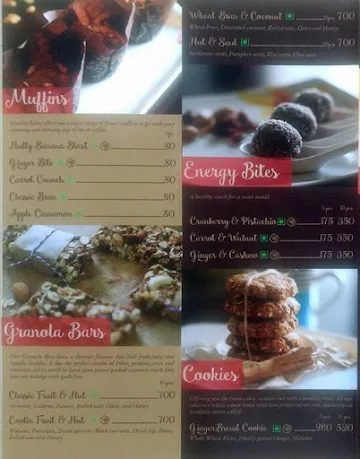 Healthy Bakes menu 