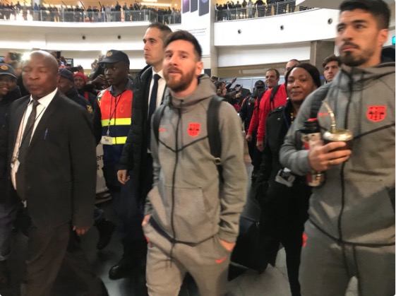 Lionel Messi and the rest of the Barcelona team caused a frenzy at O.R Tambo International.