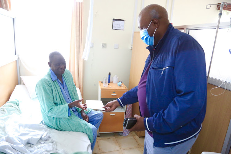 Inspector General of Police-Kenya Hillary Mutyambai visit police officers who were injured in a helicopter crash in Meru county.