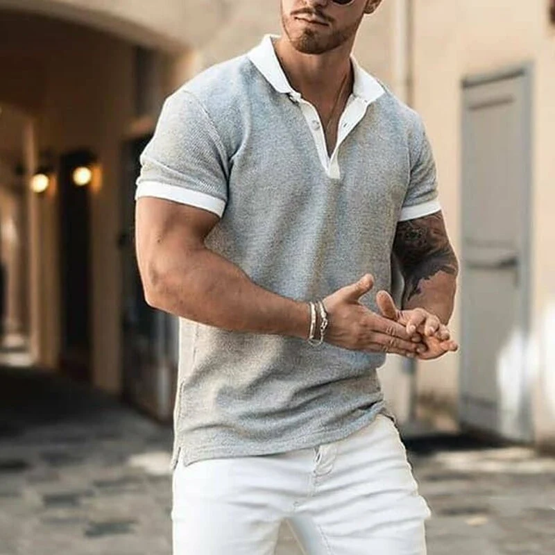New Zipper Jacquard Color Matching Men's T-shirt Top. Stylish and comfortable men's top, perfect for casual wear and eve