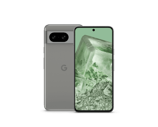 Vues avant et arrière du Pixel 8, couleur Vert Sauge