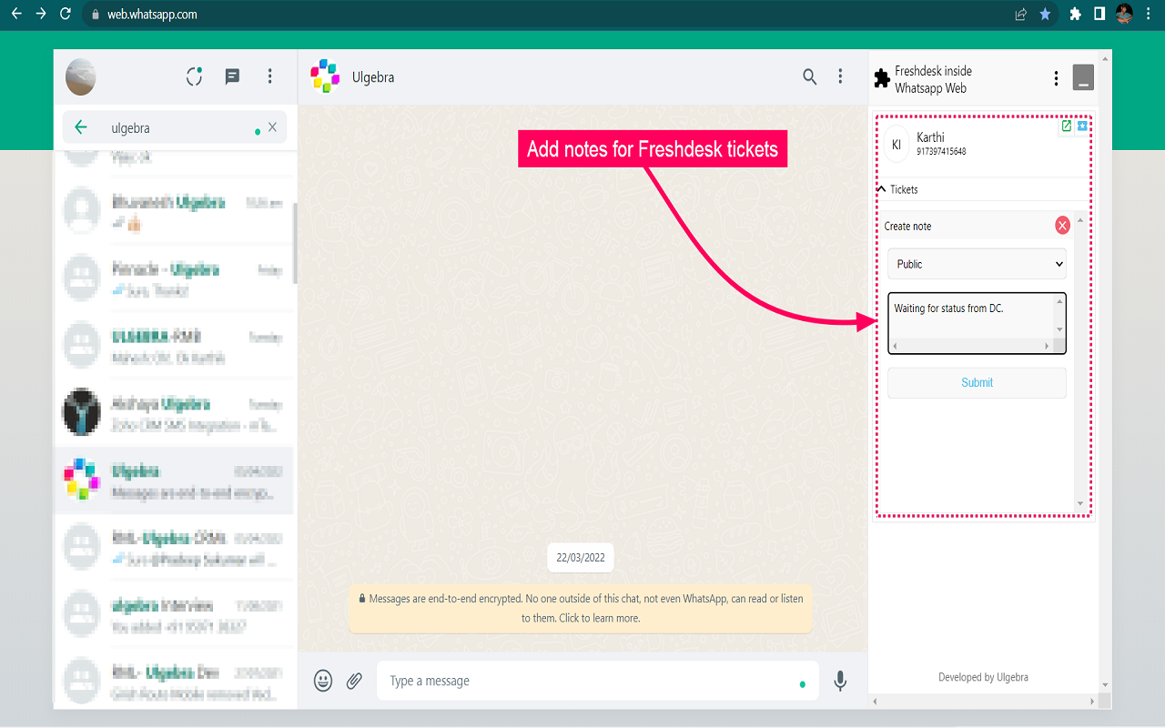 Freshdesk inside Whatsapp Web Preview image 0