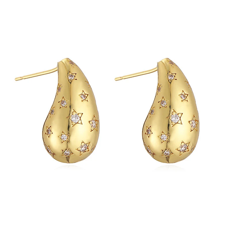 Koper ingelegde Love Star oorbellen met zirkonium, waterdruppelvorm. Een prachtig sieraad voor een elegante uitstraling.