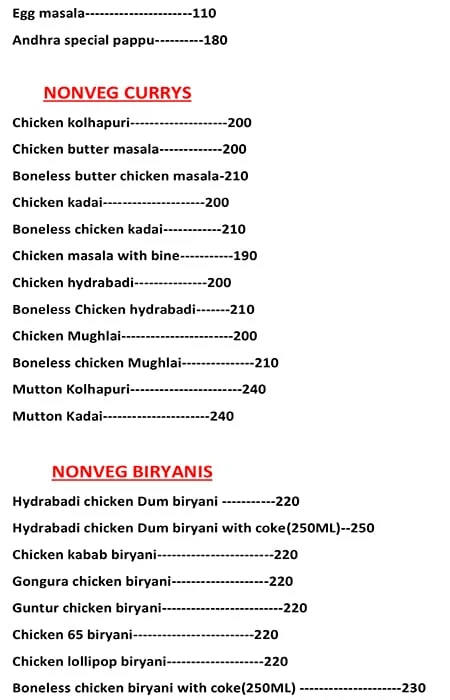 Andhra Spicy House menu 