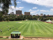 Schoolchildren kick a ball on the grounds of Parktown Boys' High School in Johannesburg on January 17 2020. Parents have expressed concern at the seeming laxity surrounding the death of a boy while on a school camp.