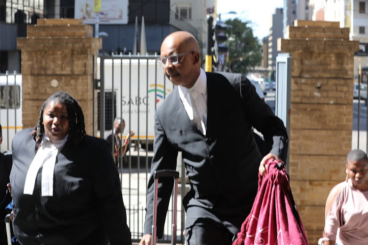 Advocate Dali Mpofu, appearing on behalf of former president Jacob Zuma, arrives at the South Gauteng High Court in Johannesburg.