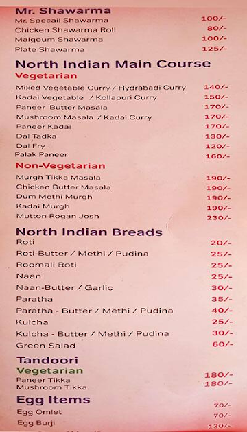 Mr. Biryani menu 