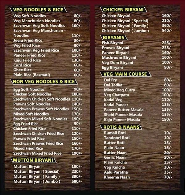 City Pride Restaurant menu 