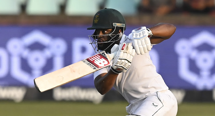 Temba Bavuma in action for the Proteas during the 1st Test match against Bangladesh at Kingsmead Stadium.