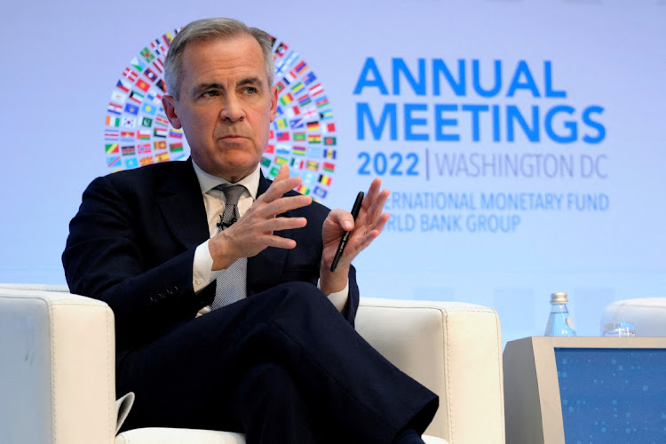 Former Bank of England governor Mark Carney speaks in Washington, the US. Picture: REUTERS