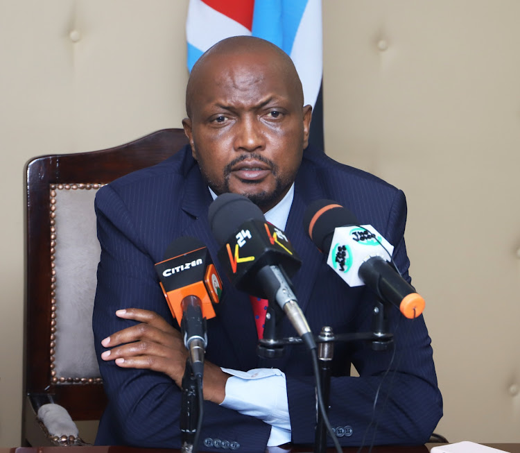 Public Service, Performance, and Delivery Management Cabinet Secretary Moses Kuria addressing the media in Nairobi on October 16, 2023